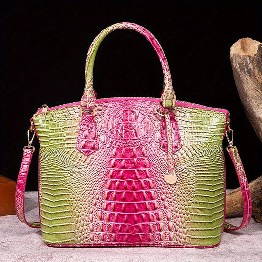 Ombre Croc Embossed Crossbody Bag Classic Style Leather Satchel
