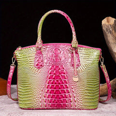 Ombre Croc Embossed Crossbody Bag Classic Style Leather Satchel