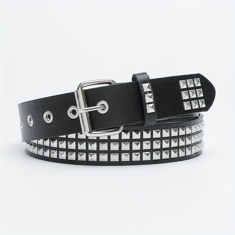 Square Buckle Rivet PU Belt Solid Hip Hop Belt Unisex Streetwear