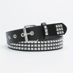 Square Buckle Rivet PU Belt Solid Hip Hop Belt Unisex Streetwear