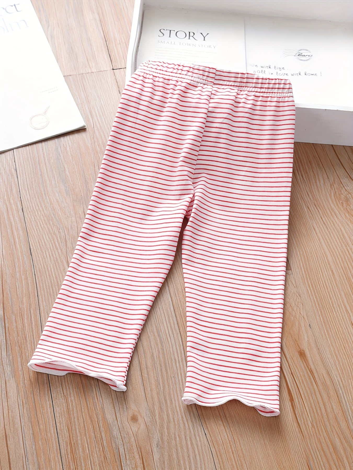 Girls Striped Strawberry Leggings with Ruffle Trim