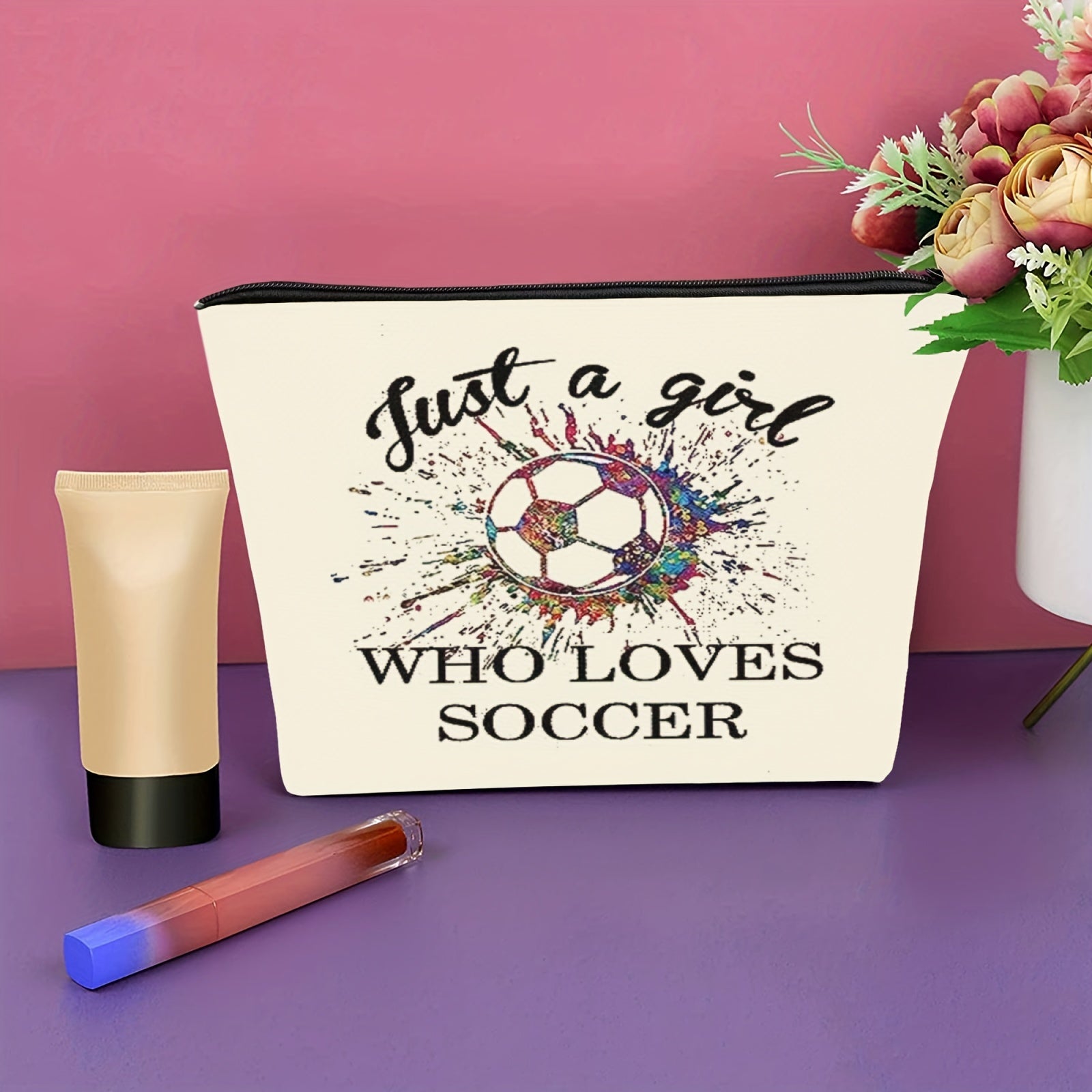 Soccer Gift Makeup Bag Soccer Player Fan Zipper Travel Makeup Bag