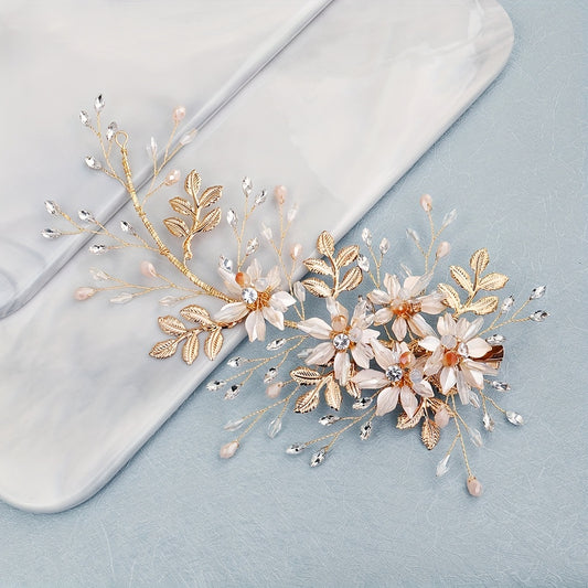 Flower & Rhinestone Hair Clip Braided Barrette Wedding Headwear