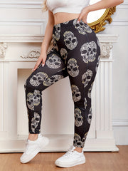  Gothic Leggings Women's Plus Leopard Skull Print Elastic High Rise Str