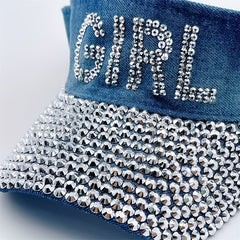 Rhinestone GIRL Sun Visor Hat Denim Baseball Cap