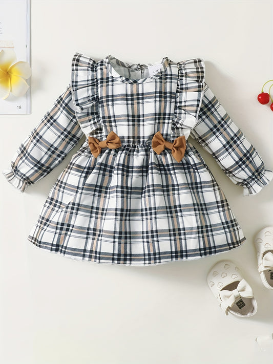 Plaid Casual Long Sleeved Dress for Baby Girls