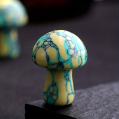 Mini Yellow Dot Turquoise Mushroom Stone Garden Decoration