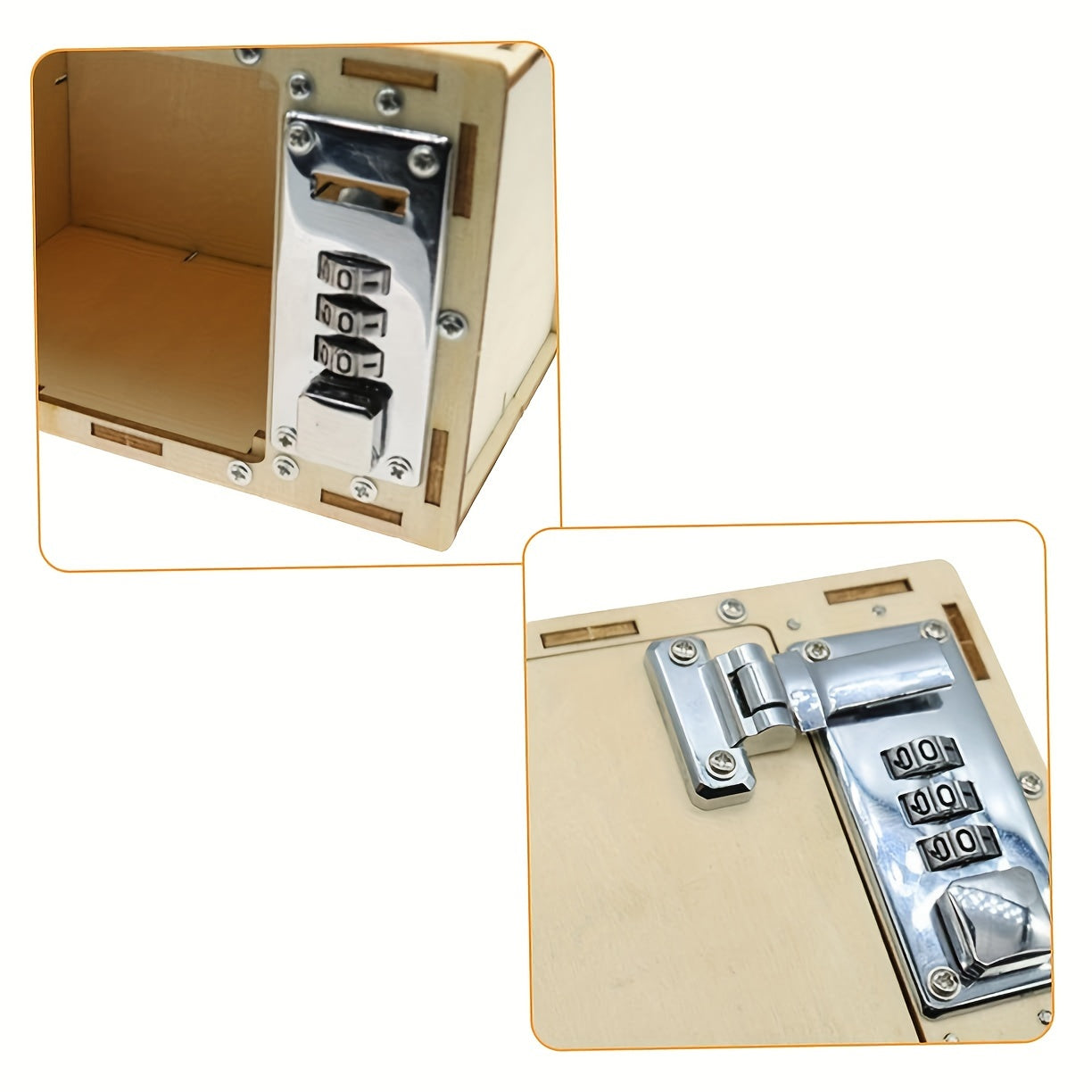 DIY Wooden Mechanical Lock Box Puzzle with Secure Metal Latch Yellow