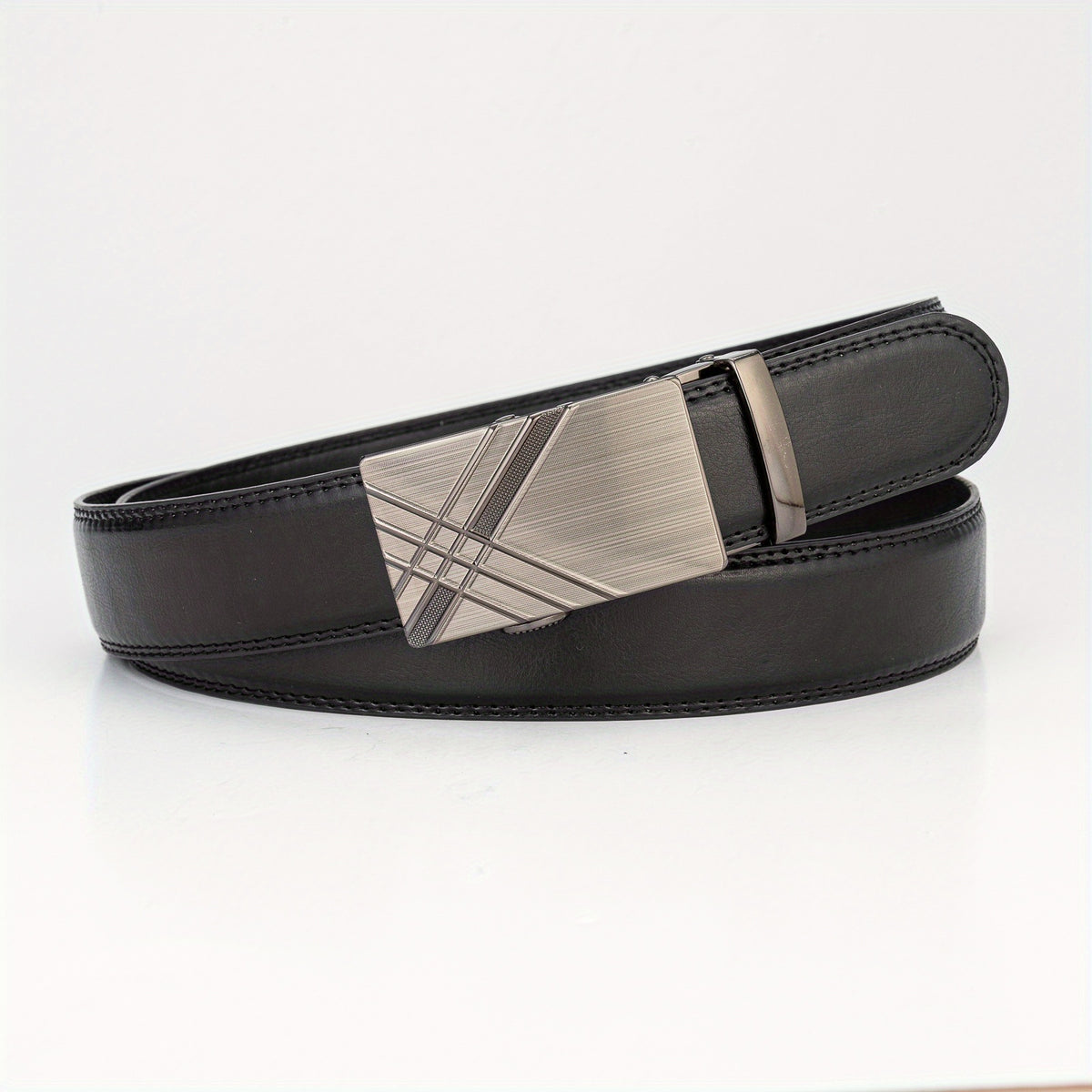 Silver Gray Glossy Auto Buckle Belt Casual Business Men's Belt