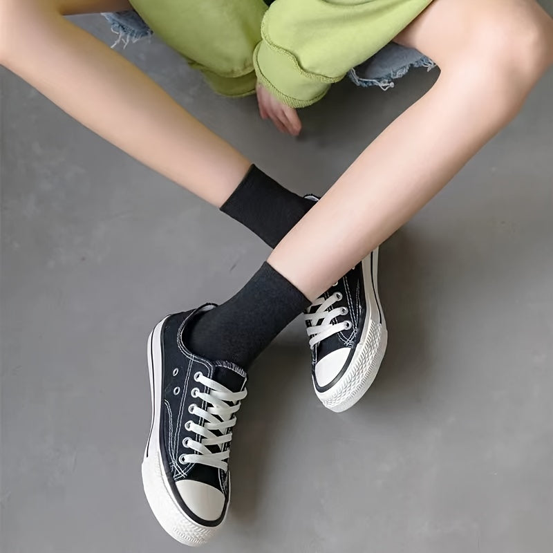 6 Pairs Solid Crew Socks for Women