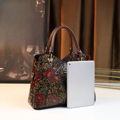 Vintage Floral Handbag Faux Leather Tote Crossbody