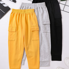 3pcs Toddler Boys Casual Cargo Pants Elastic Waist Jogger Pants