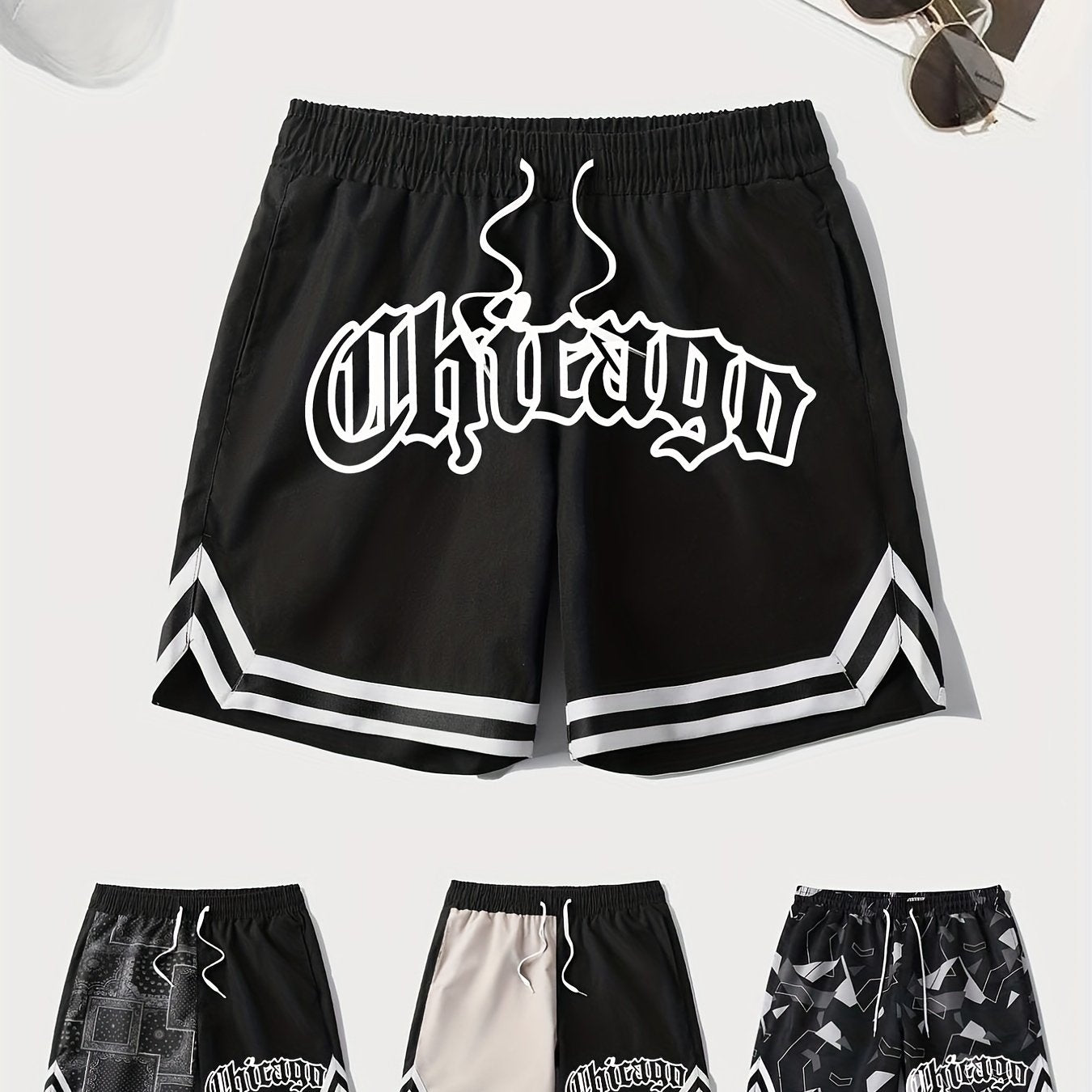 Chevron Print Drawstring Shorts Men's Casual Waist Gym Workout Training