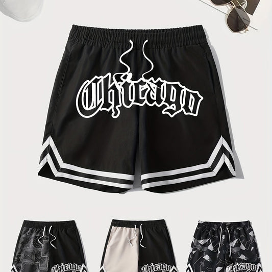 Chevron Print Drawstring Shorts Men's Casual Waist Gym Workout Training