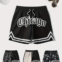 Chevron Print Drawstring Shorts Men's Casual Waist Gym Workout Training