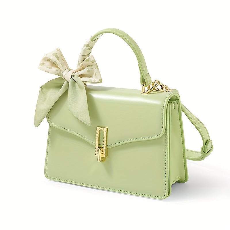 TOUTOU Square Handbag Small Scarf Decor Satchel Purse Leather Crossbody Bag