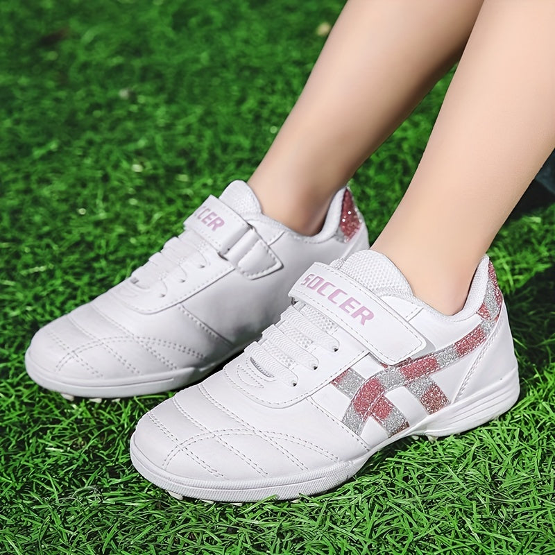 Youth Turf Soccer Shoes Hook And Loop Fastener Anti skid Training Shoes