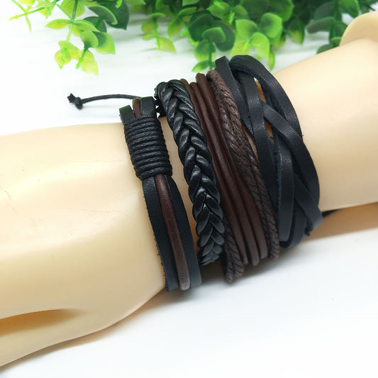 4 Pcs Multilayer Braided Bracelet Set Women Punk Style Jewelry