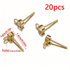 20pcs Rhinestone Earring Posts with Loop Rings
