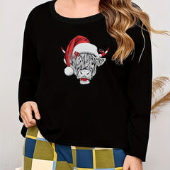  Christmas Lounge Top Women's Plus Cow Print Pajama Top