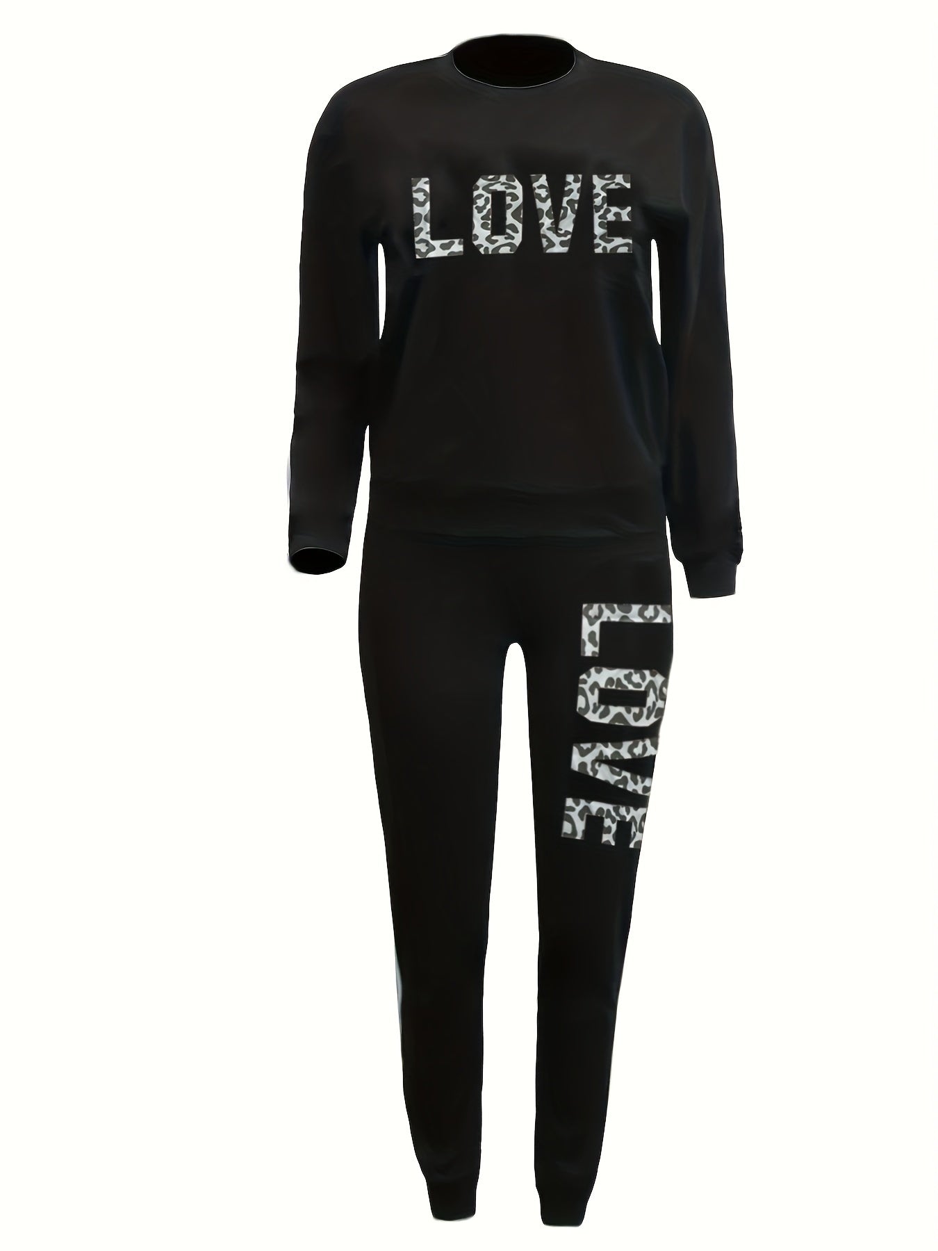 Leopard Print Pullover & Striped Pants Two Piece Set