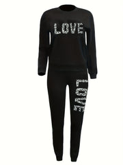  Leopard Print Pullover & Striped Pants Two Piece Set