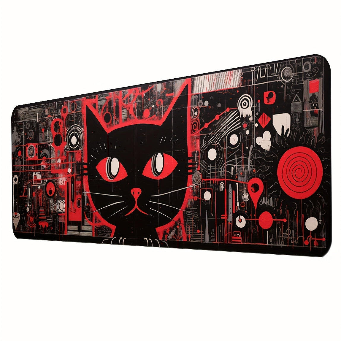 Cyber Kitten Pattern Mouse Pad - Anime Office Keyboard Pad