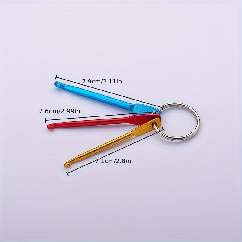 3pcs Colorful Aluminum Crochet Hooks Set with Keychain Single Head