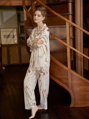 Ink Print Pajama Set Long Sleeve Top & Elastic Waistband Pants