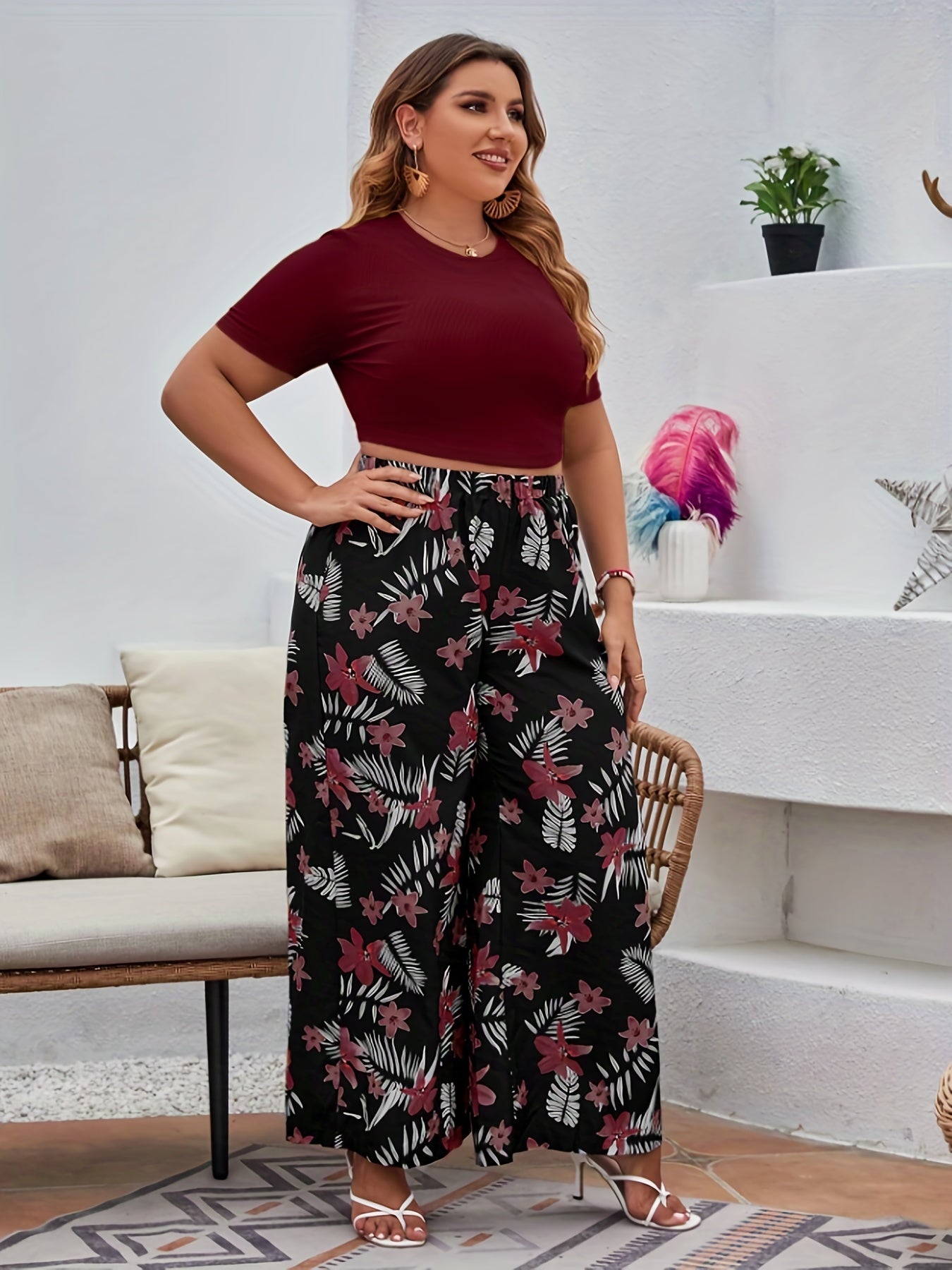  Women's Boho Tropical Wide Leg Pants