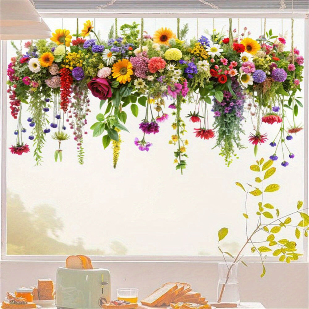 Rustic Style 3D Flower Glass Window Stickers 11.81x23.62in
