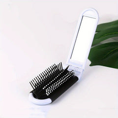 2-in-1 Foldable Hair Brush & Mirror Compact Portable Travel Purse Grooming