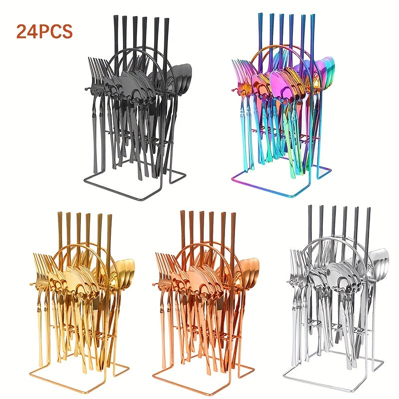 24pcs Stainless Steel Small Waist Western Cutlery Set with Rack