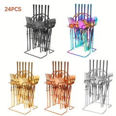 24pcs Stainless Steel Small Waist Western Cutlery Set with Rack
