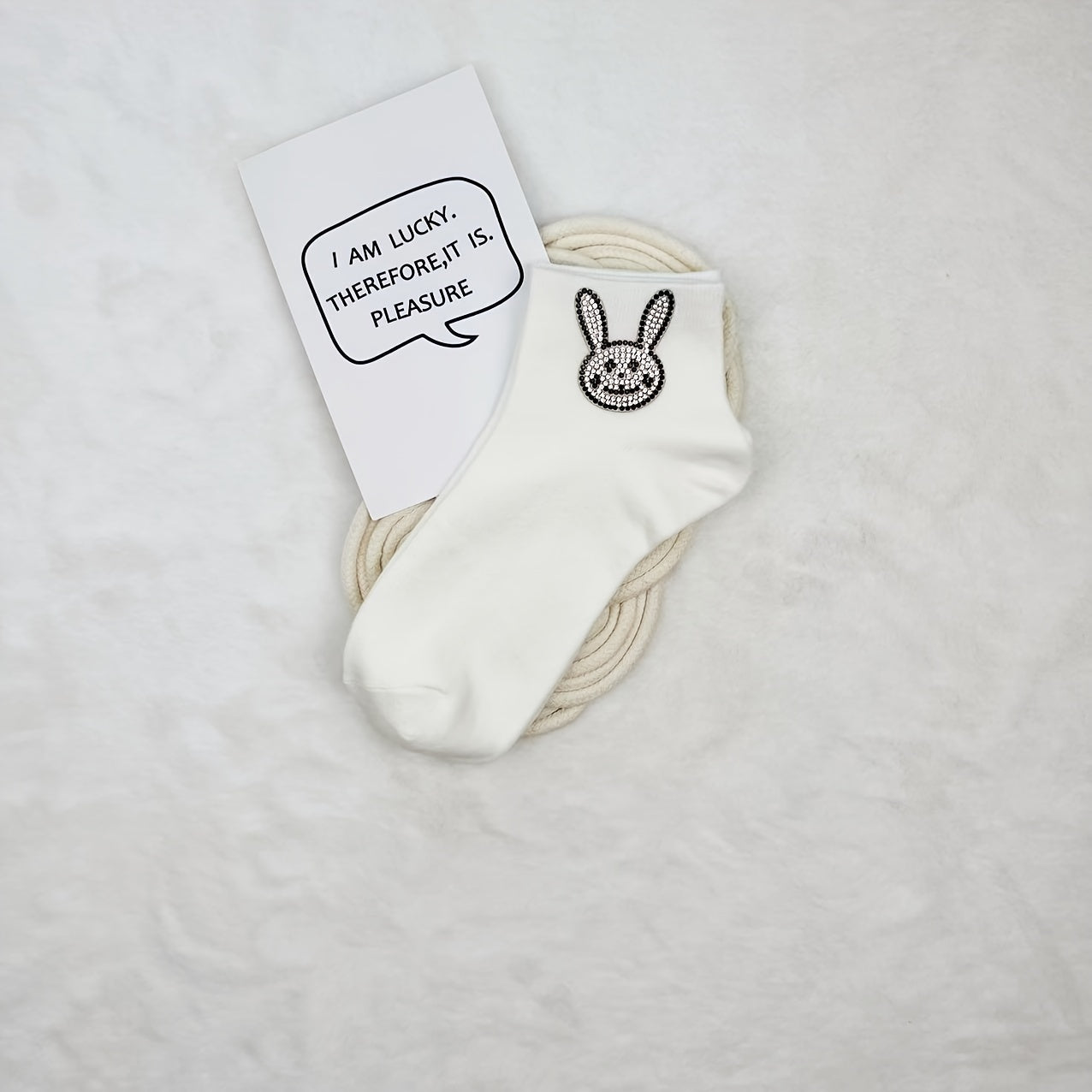 Bunny Rhinestone Socks Crew Short Stockings