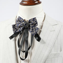 Men's Suit Retro Sapphire Plant Pattern Streamer Tassel Collar Bow Tie