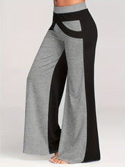  Colorblock Flared Leg Pants High Rise Elastic Waist