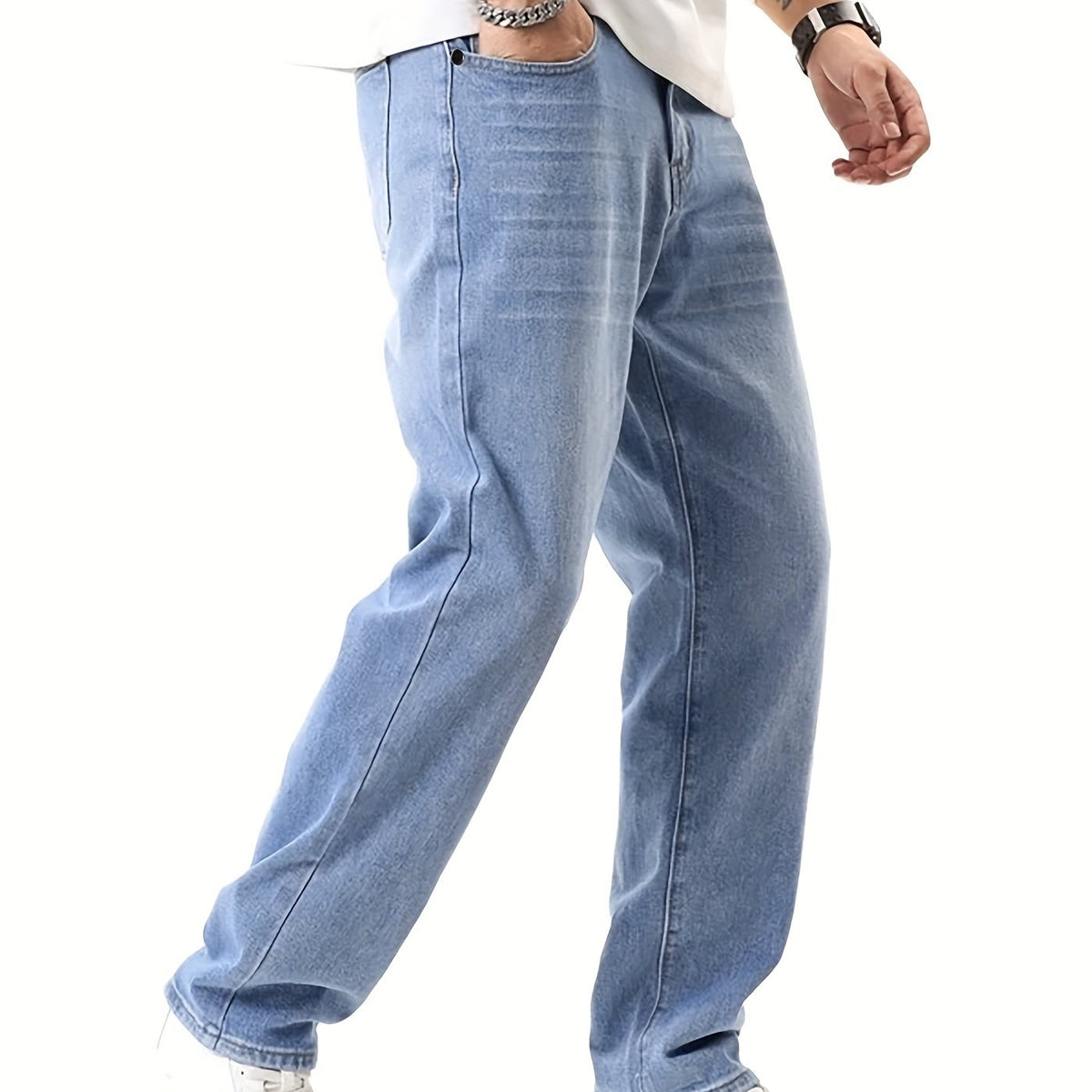 Men's Solid Denim Pants for Spring Summer