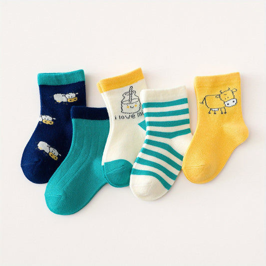 5 Pairs Milk Bottle Boy Baby Cotton Mid-tube Socks