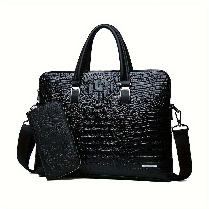 Crocodile Pattern Men's Handbag Business Ready Documents Laptop Commute