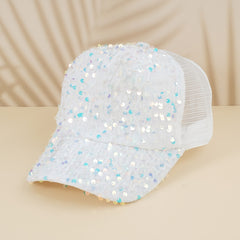 Sequins Solid Baseball Cap Mesh Hip Hop Trucker Hat Y2K Sunshade Sports Hats