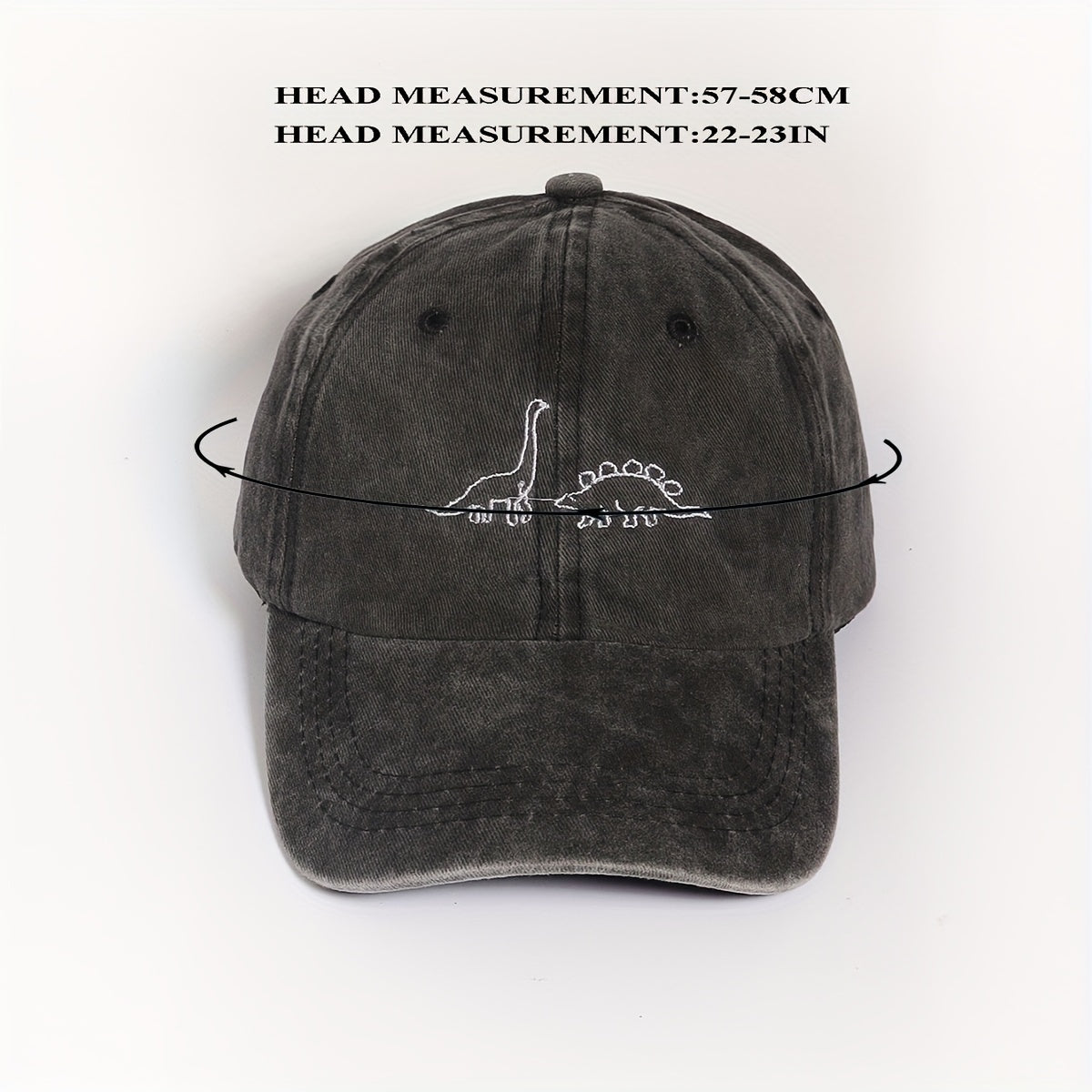 Dinosaur Embroidery Baseball Cap Gray Distressed Dad Hat