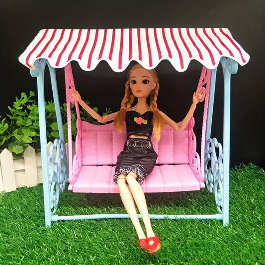 Pink Garden Swing with Striped Canopy Dollhouse Accessory