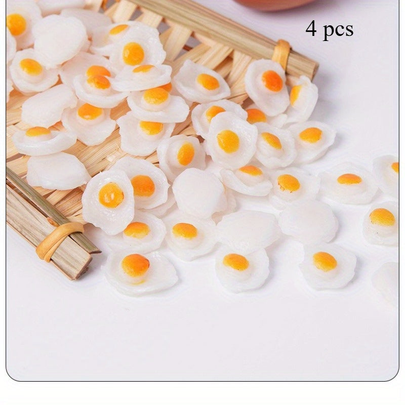 4pcs PVC Poached Egg Models for DIY Crafts and Educational Play