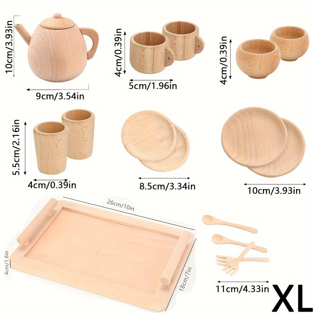Wooden Playhouse Tea Set Kitchen Tableware Role Playing Game