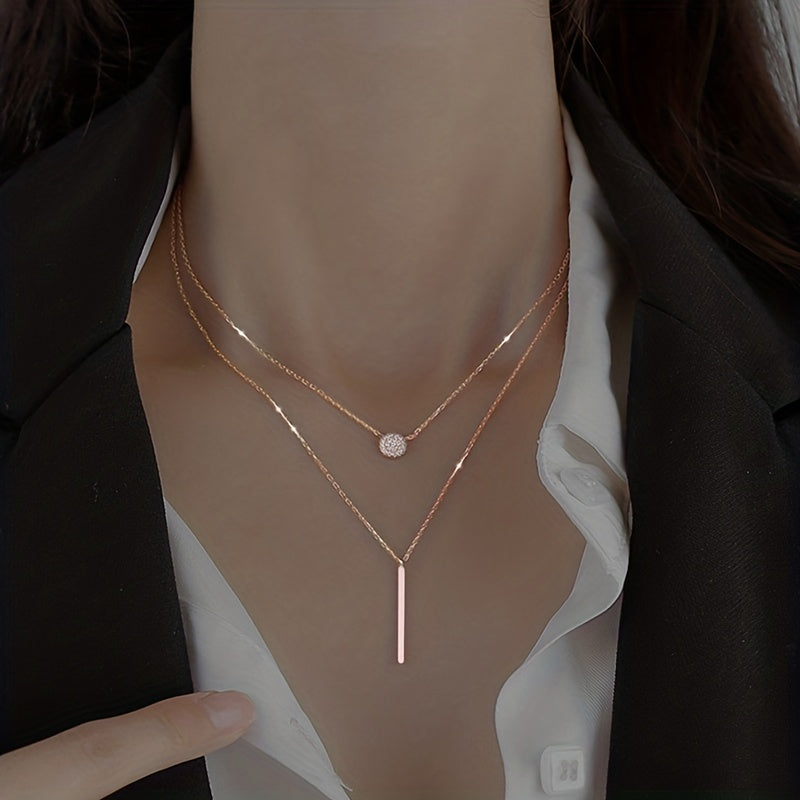 Geometric Shape Rhinestone Double Layer Necklace
