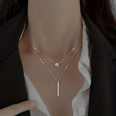 Geometric Shape Rhinestone Double Layer Necklace