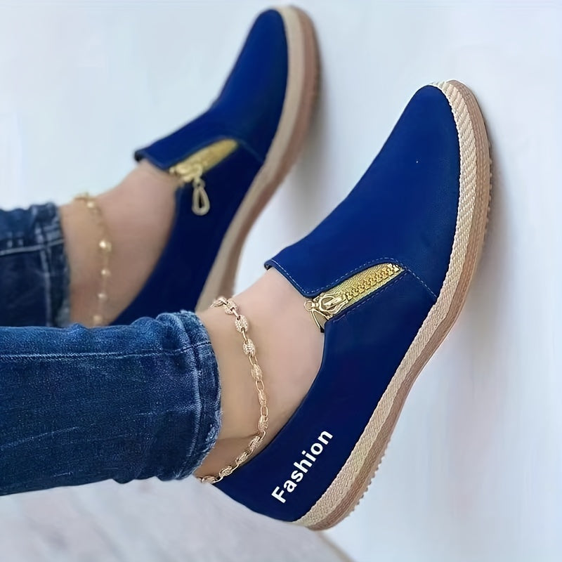 Women's Zipper Flat Loafers Comfy Walking Shoes