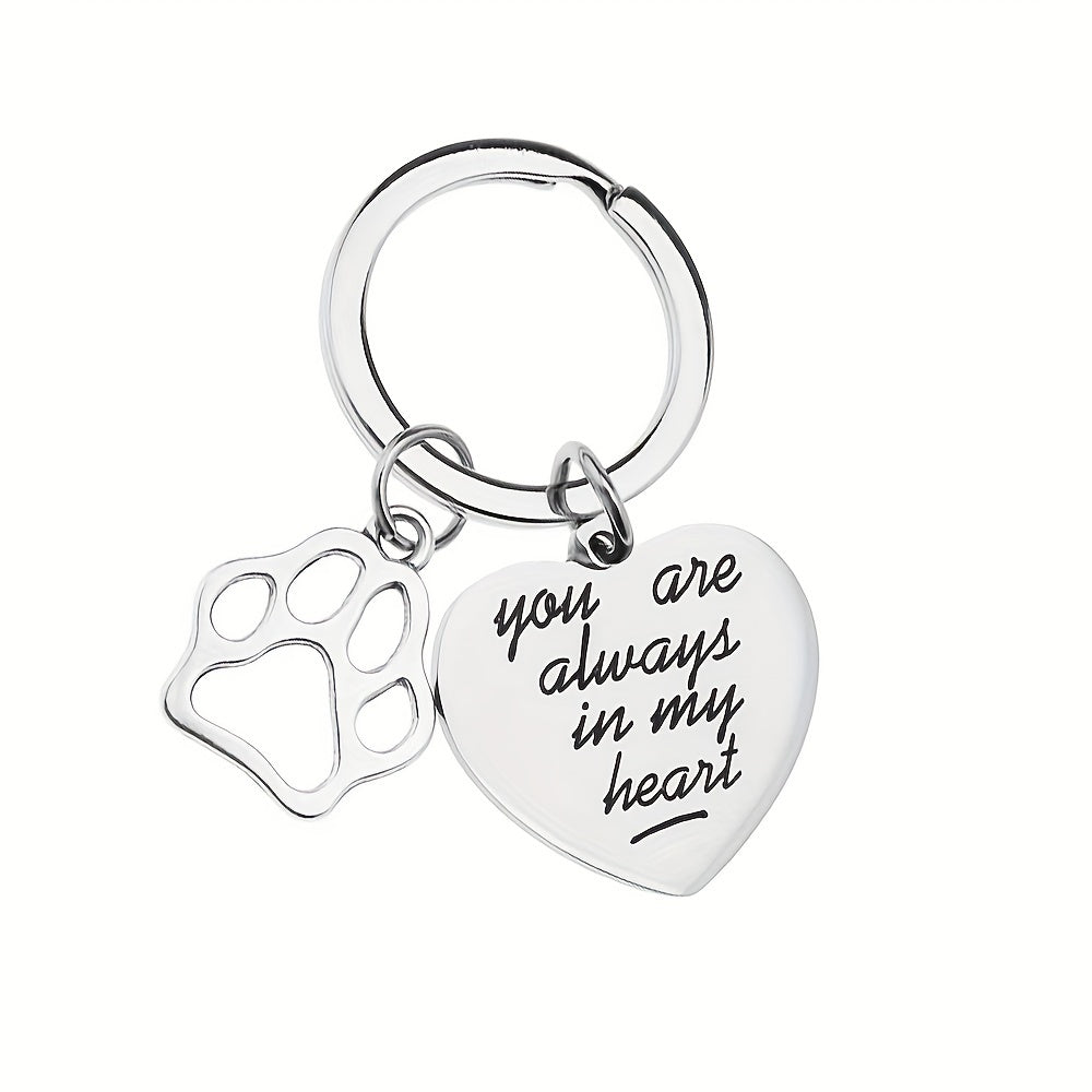 Pet Memorial Stainless Steel Engraved Keychain, Always In My Heart