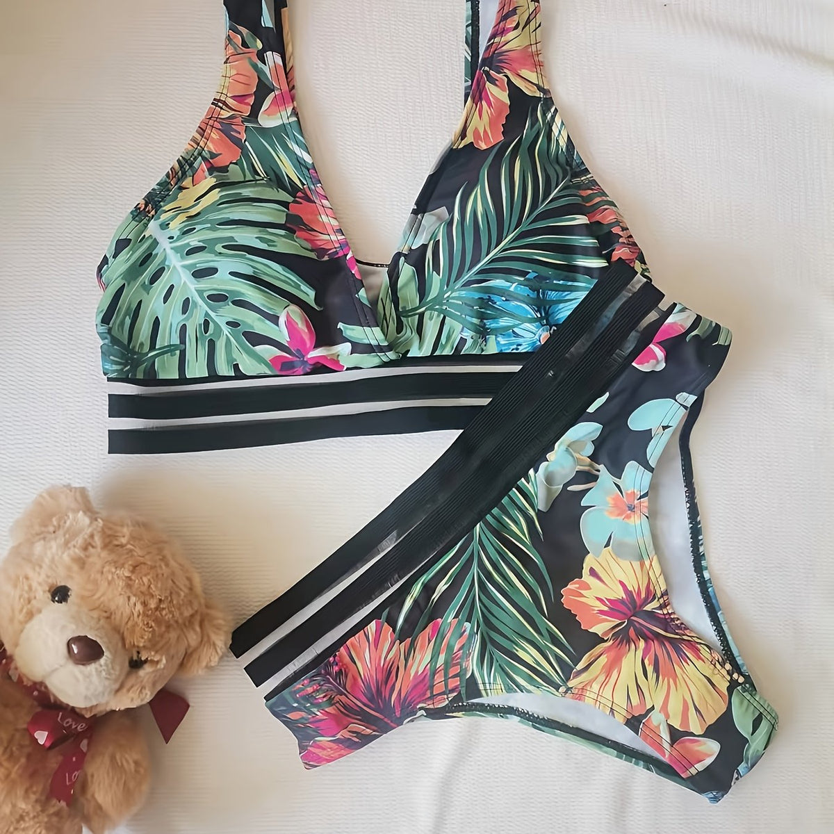 Tropical All Over Print Bikini Set Women's Swimwear